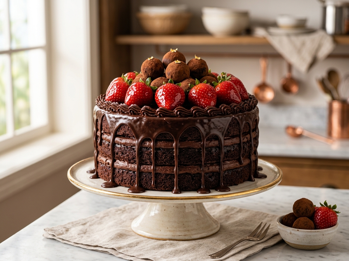 Bolo de chocolate com morangos