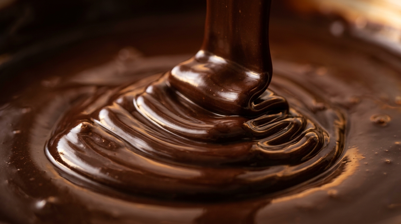 Macro de chocolate derretido com brilho quente