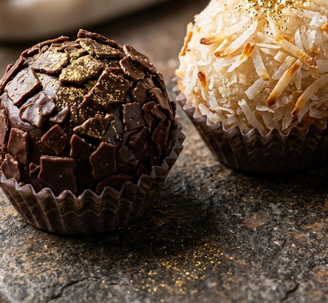 Detalhe dos brigadeiros no suporte