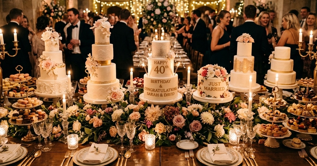Mesa de doces e salgados pronta para a celebração