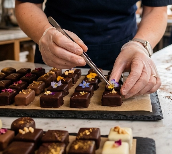 Brigadeiros e beijinhos finalizados um a um no suporte